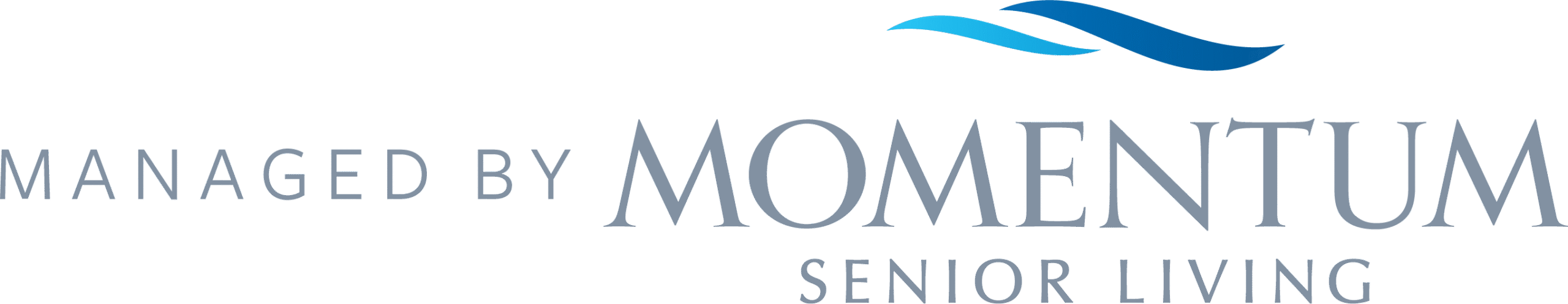 The image features the logo for Momentum Senior Living, displaying the text "Managed by Momentum Senior Living" with stylized waves above the name.
